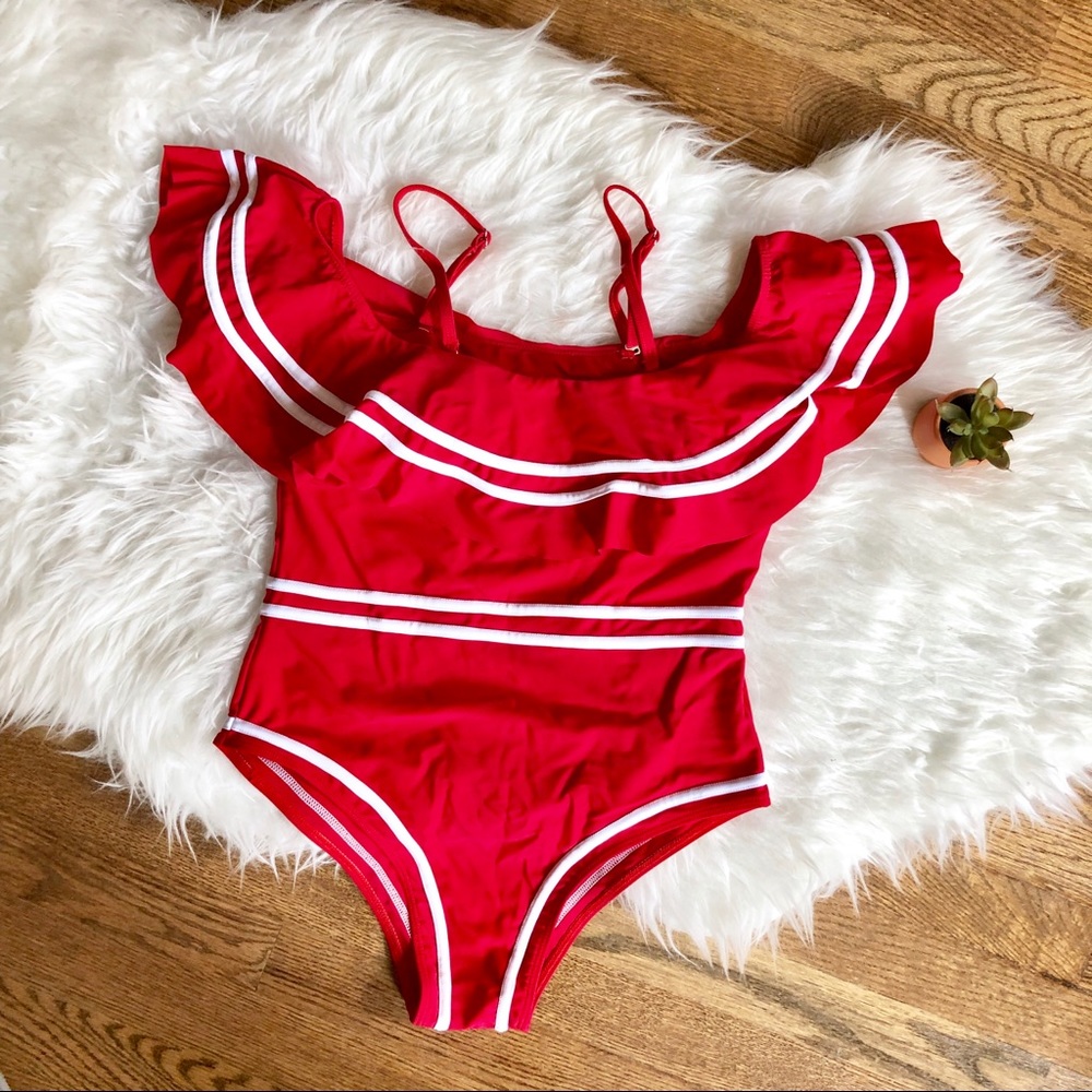 Red sailor one-piece swimsuit